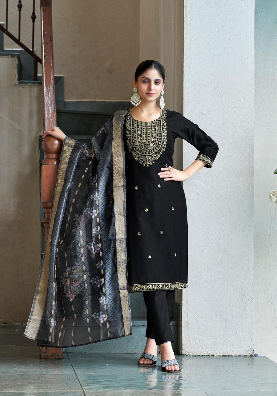 Fiza Vol 1 By Mystic 9 Silk Embroidery Kurti With Bottom Dupatta Wholesale Shop In Surat
